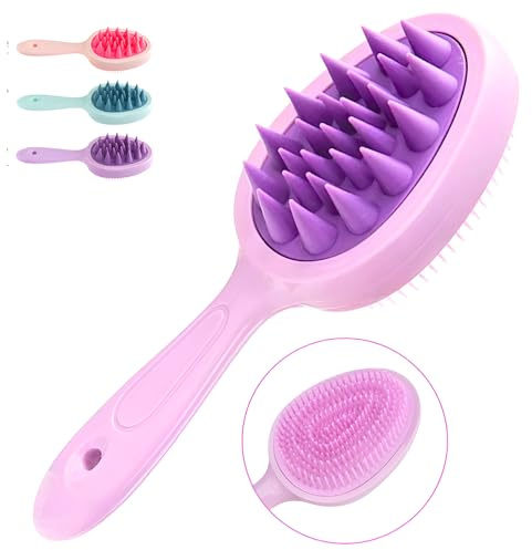 Cepillo de Pelo 2 en 1 Masajeador y Desenredante – Peine Doble Cara con Mango, Masajeador Cuero Cabelludo - Scalp massager para Ducha y Cuidado del Cabello (Púrpura)