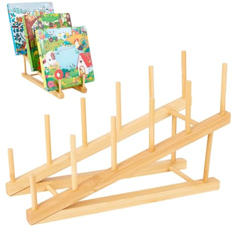 UNICRAFTALE 2 Ensemble D'Étagères en Bois à 5 Niveaux pour Livres d'enfant Mini Présentoir à Livres en Blé pour Magazines Chambres Crèche Bureau Salle de Classe 13.3x30.8x19.5cm