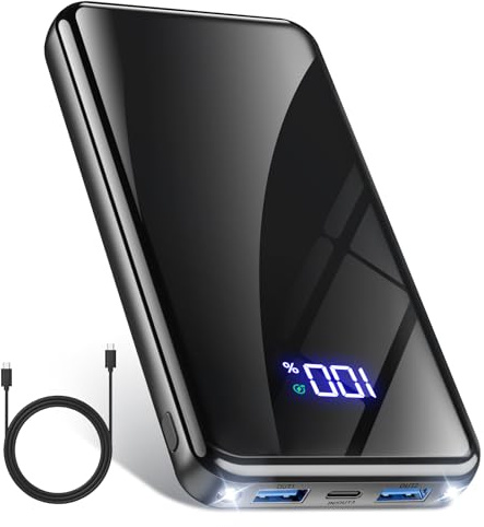 Power Bank, 20000mAh Powerbank Tragbarer Externer HandyAkkus, Schwarz | Schnellladefunktion 22,5W USB-C, mit LED Display & Taschenlampe, Kompatibel mit iPhone 17 Pro Max 16 15 14 Galaxy S25 Edge