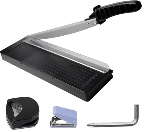 WIYETY Taglierina 3 in 1 A4: taglierina a leva manuale, fino a 8 fogli, taglierina carta A4/B5/A5/B6/B7 con angolo Fillet, Hole Punch per lavori di cartone, carta e bricolage per ufficio, scuola, foto