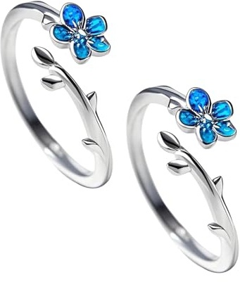 Ycfish Anillos conmemorativos Forget Me Not, regalos de joyería Forget Me Not, anillo de recuerdo funerario de solapa de flores para regalos conmemorativos, Plata, Sin piedras preciosas