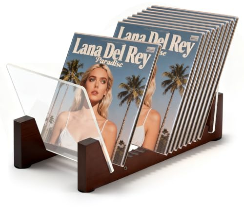 Vinyl Record Stand, 50 LP Wooden Vinyl Record Storage Holder Display Stand, Tabletop Album Cover Holder Display Shelf for Albums, Records Storage Rack, Viny l Records Storage Holder for LPs DVDs CDs