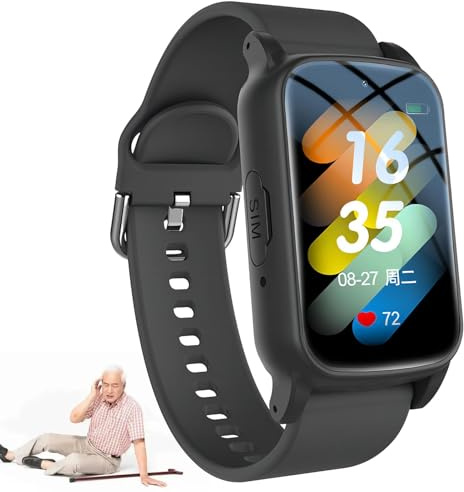 Vexorium Detector de Caídas para Mayores, Reloj de Emergencia con GPS, Botón SOS, Llamadas de Video y Voz, Resistente al Agua IP67, Reloj para Personas Mayores,Negro
