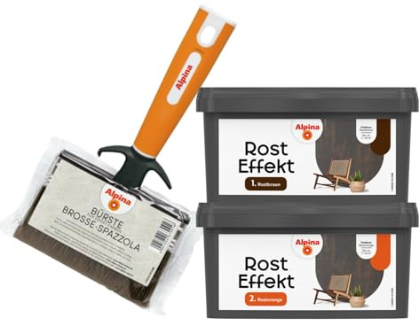 Alpina Effektfarbe Rost-Effekt Set – oxidierter Look mit Rostorange (0,4 Liter) & Rostbraun (0,8 Liter) – inkl. Effekt-Bürste
