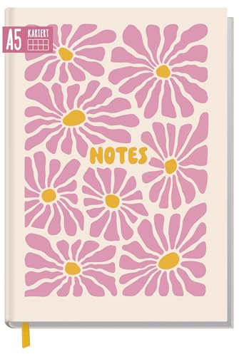 Carnet de notes A5 quadrillé Fleurs douces de Trendstuff by Häfft - 124 pages, 62 feuilles - idéal comme journal intime, livre d'idées, cahier d'écriture - durable & respectueux au climat