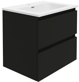 Baikal Mueble de Baño Rubi. 60cm Negro. Incluye Lavabo. Entrega Montado. Suspendido 2 Cajones con Cierre Amortiguado.
