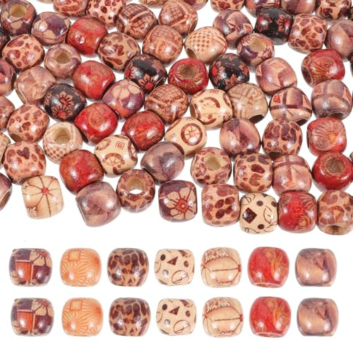 jojofuny 100 Stück Holzperlen Haarperlen für Zöpfe Dreadlock Zubehör Leicht und Naturbelassen Bunte DIY Schmuck für Haare und Bart Festival Geschenk