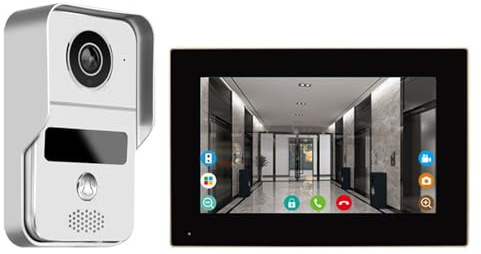 JIDKEINNH WiFi Smart APP 7 Inch 1080P Home Intercom Kit Wireless Video Door Phone Wired Doorbell For Villa Flat RFID Access Control(1V1 Doorphone)