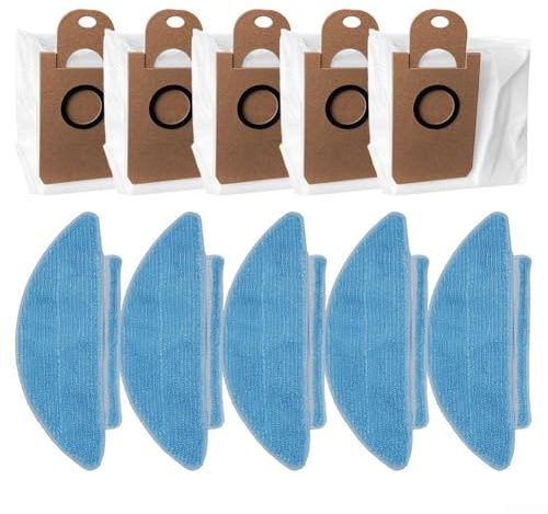 Besttoolifes Lot de 5 sacs à poussière et chiffons de rechange pour aspirateur robot Kogan G80 et balai à franges en tissu non tissé