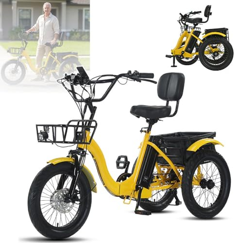 18 Elektrisk 3-hjulig cykel för seniorer, Med Bekvämt Ryggstöd + 2 Lastkorgar,Elektrisk Trehjuling För Vuxen Shoppingscooter,Enkel Klättring,Daglig körning för äldre,30 Kg