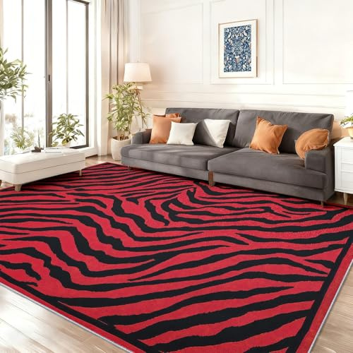 Rutschfester Innen, Minimalistisches Tier Streifen Zebra Wohnzimmer Schlafzimmer Waschbar Dekorativer Ultradünn Teppich - 60 x 120 cm Weich Kurzflor Bettvorleger, Rot