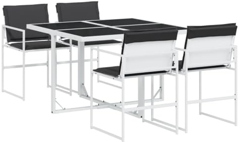 Mhdvray 5-TLG. Garten-Essgruppe Weiß klappbar 110 x 107 cm mit Anthrazit-Kissen, Textilene & robustem Hartglas-Tisch, wetterfestes Balkonmöbel-Set für kleine Terrassen, Balkon oder Garten