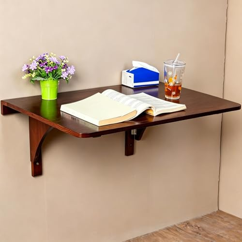 Tavolo Pieghevole a Muro in Legno Massello Scrivania Pieghevole Moderno e Minimalista Capacità di Carico 50 kg Scrivania a Scomparsa per Cucina Soggiorno Camera da Letto(Brown,60x45x34cm)