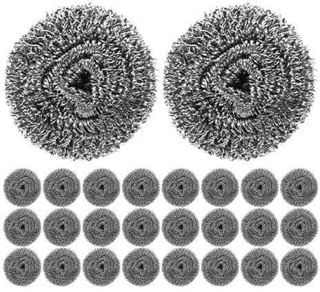 Tofficu 50 Stück Küchen Stahldraht Scheuerschwamm Topfreiniger aus Draht Silber Stahlwire Kugelform für Geschirr und Küchenutensilien zur Reinigung von Küchenoberflächen
