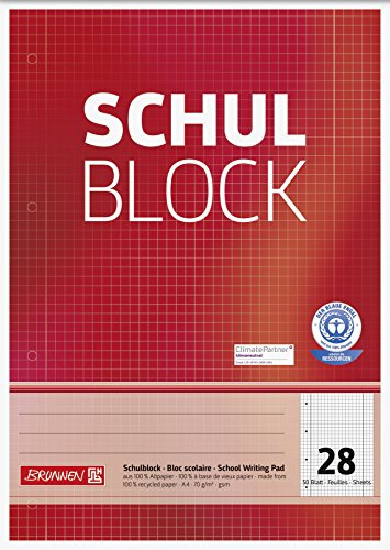 Brunnen 105260801 Recycling-Block für Schule und Büro DIN A4, 50 Blatt, kopfverleimt