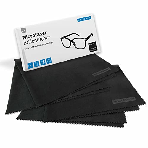 POLYCLEAN 2X Brillenputztücher aus Microfaser groß - Microfasertuch für Brillen und Displays (30x30 cm)