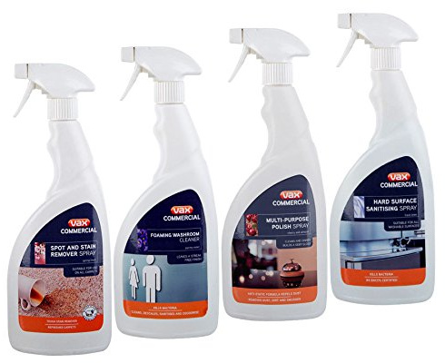 VAX® 4PC Commercial Cleaning Kit - Spot & Stain Remover - Multi-Purpose Polish-Foaming Washroom Cleaner & Hand Surface Sanitising Spray