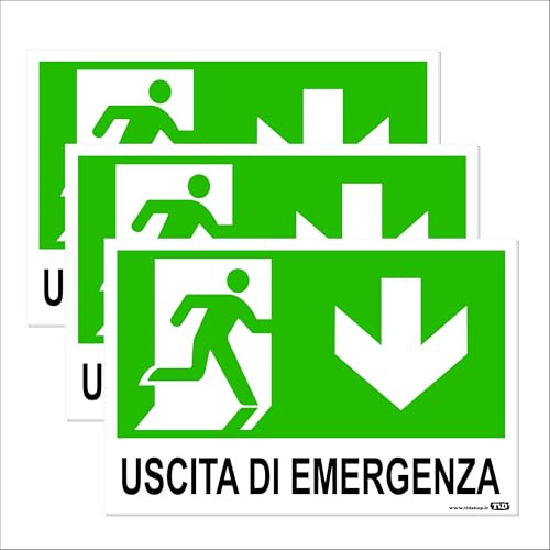TLDSHOP® Carteles de advertencia de PVC con salida de emergencia – Intermitente hacia abajo 20 x 30 (3)