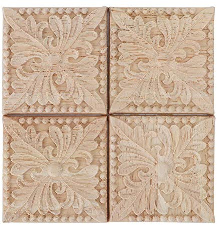 4 Stücke Carving Checkered Applique Unlackiert Aufkleber für Möbel Dekoration Natürliche Holzapplikationen Platz Blume Carving Decals Dekorative Holz Handwerk 6x6 cm (2#)
