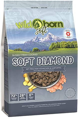 Wildborn getreidefreies Hundefutter Soft Diamond 1 kg Softfutter mit 72% frischem Schweizer Alpenhühnchenfleisch