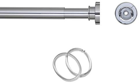 Sealskin Teleskop Duschvorhangstange, Klemmstange aus Aluminium 80-130 cm, Farbe: Chrom glänzend, Durchmesser 28 mm, Montage ohne Bohren + Duschvorhangringe 12 Stück, Glasklar