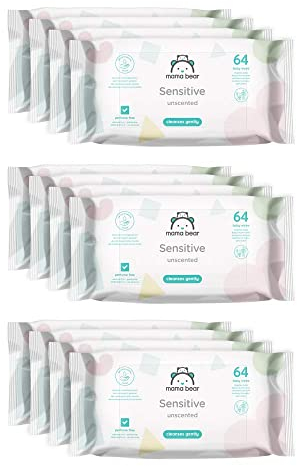 Amazon Brand - Mama Bear Sensitive Unscented Baby Wipes, 768 Count (12 Packs of 64)