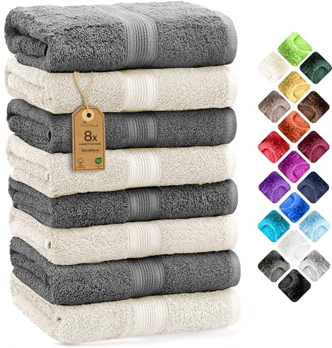 NatureMark 8 Handtücher Set - 100% Baumwolle - Saugfähige und langlebige Handtücher, Größe 50×100 cm, Anthrazit/Crème
