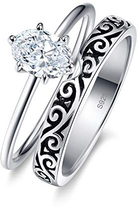 Bonlavie Vintage Wedding Rings for Women Engagement Ring Set 925 Sterling Silver 1.0ct Oval Cut White Cubic Zirconia