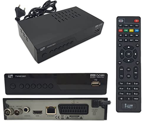 New Net Decoder DVB-T2 - Numérique Terrestre HEVC H.265 Full HD Ethernet Antenne péritel HDMI WI-FI HD 10 bits Coaxial avec télécommande incluse pour TV Télévision