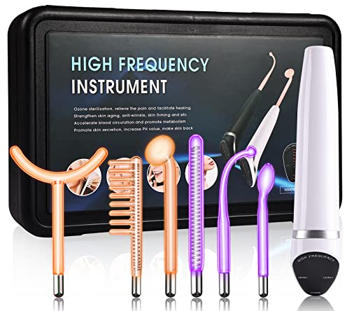 【Nueva versión】alta frecuencia Dispositivo de belleza corporal, máquina facial de alta frecuencia con 6 varitas de neón y argón - Realce su piel - Aclare, firme y apriete