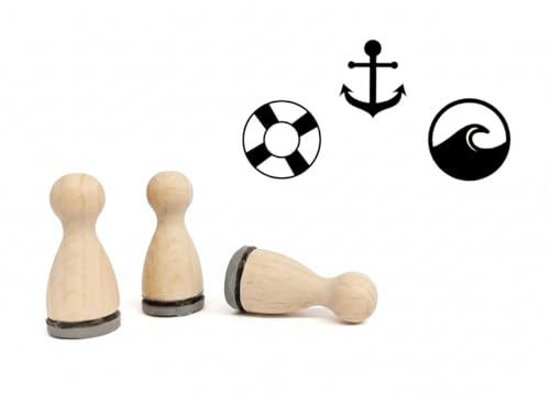 Ministempelset Maritim-Comic | 3 Stempel mit 12mm Durchmesser | Sommer und Schifffahrt