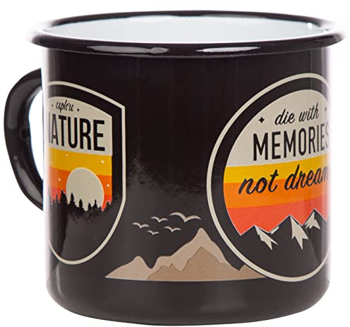 MUGSY Tasse en émail avec inscription en allemand Mountains Memories Nature - Motif montagne - 330 ml - Robuste et incassable