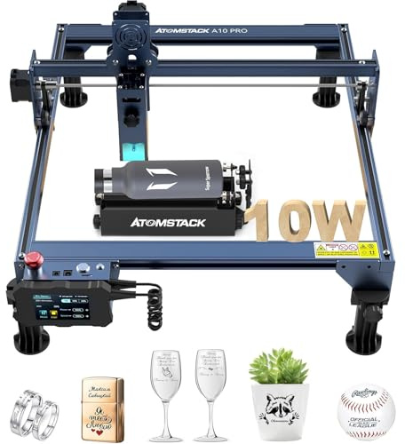 ATOMSTACK A10 PRO Laser Graviermaschine mit R3 Roller, 50W DIY CNC Laser Cutter, 10W Ausgangsleistung - mit LCD-Bedienterminal - Ultra Fine 0,06mm Spot - 410x400mm für Holz, Metall, Acryl