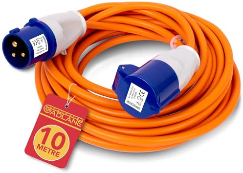 GADLANE Rallonge Camping Car 10m - 16A Rallonge Electrique Camping Car Robuste, 240V Adaptateur Caravane CEE Câble, Haute Visibilité Orange, IP44 (10 Mètres)