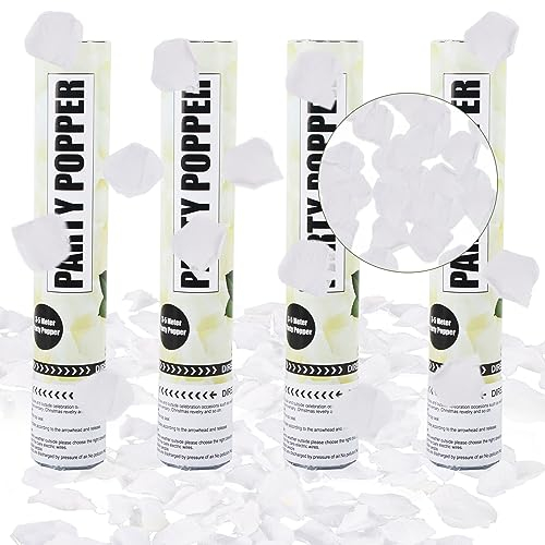 Taozoey Spara Coriandoli per Matrimonio e Laurea, Cannone Petalo Bianco*4, Confetti Popper per Compleanno