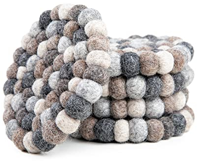 Runden Filzkugel Untersetzer – Tischuntersetzer aus 100% Merinowolle – Saugfähiger Untersetzer für Getränke – Dick und Langlebig, Handgefilzt in Nepal von Woolygon – Mehrfarbig – 5er-Set