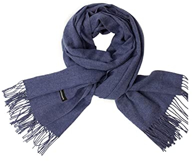 Skcess Kaschmir Schal Damen, Schal Frauen Dunkelblau Einfarbig mit Fransen Scarf Winter 200X70CM(79X28In)
