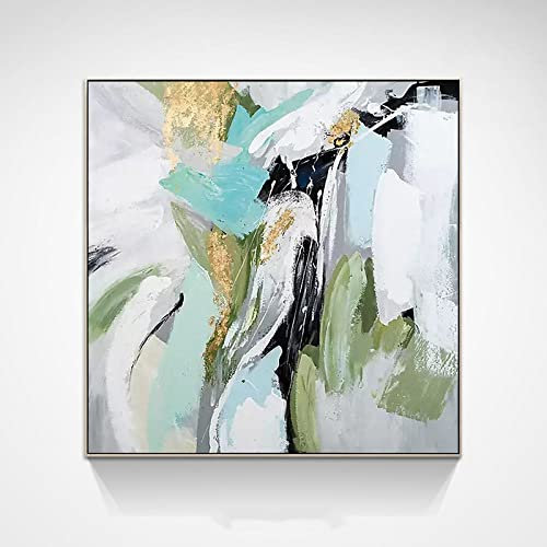 Ölbilder Auf Leinwand Handgemalt, Grüne Mehrfarbige Farblich Passende Goldfolie Textur Minimalistische Moderne Abstrakte Kunstwerke Rahmenlose Original Handgemalte Ölgemälde Auf Leinwand Wandku