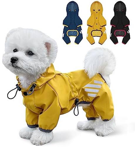 Manteau de Pluie imperméable pour Chien avec Capuche, Manteau de Pluie avec Trou pour Laisse, Sangle réfléchissante pour Chiens de Petite et Moyenne Taille, vêtement léger pour Chiots (Jaune, Taille