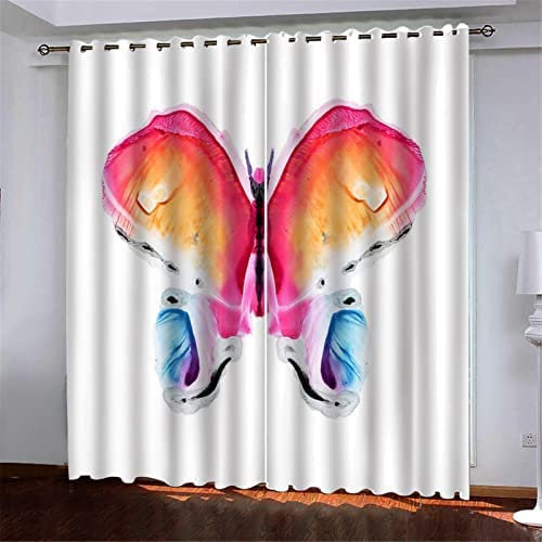 3D Verdunkelungsvorhang Ösen Bunter Schmetterling,2Er Set 150(B) X166(H) cm Gardinen Wohnzimmer Gardinen Blickdicht Kinder Vorhänge Schlafzimmer Dekoschals Gardine
