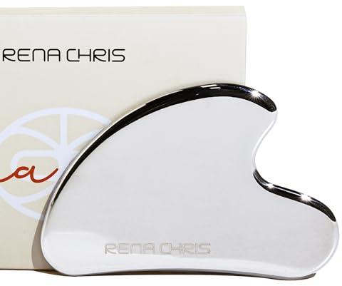Rena Chris Gua Sha Visage, Pierre Guasha pour Visage 100% Stainless Steel, Guasha Visage pour Sculpter la Ligne de la Mâchoire et Réduire les Poches, Convient à la Routine de Soins de la Peau