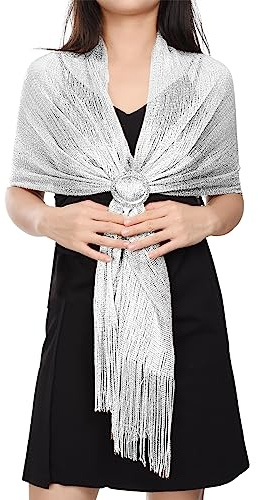 heekpek Scialle Donna Elegante Cerimonia con Frange Leggero Lungo Elegante Sciarpa per Festa Matrimoni Cerimonia Sposa Adatto a Tutte le Stagioni, Bianco puro