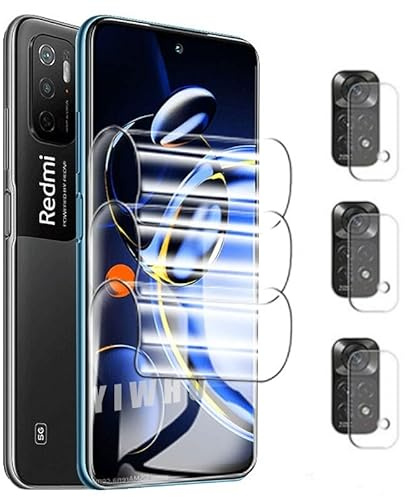 nulala 3 Piezas Protector de Pantalla de TPU para Xiaomi Redmi Note 9 5G con 3 Piezas Protector de Lente de Cámara, Admite de Huella Digital, Películas de Hidrogel para Redmi Note 9 5G