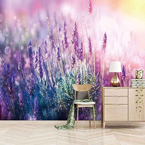 BELOKA Papier Peint Panoramique 3D Fleurs Violettes Fleurs Papier Peint 3D Intissé Moderne Décoration Murale