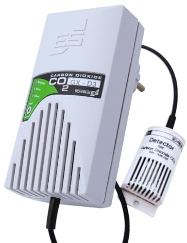 Schabus CO2 Alarm GX-D3 Steckdosengerät (230V) mit Externem Sensor, Detektiert CO2 Kohlendioxid aus Technischen Anlagen, Made in Germany