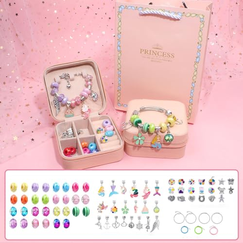 AUHOU Charm Armband Making Kit für Mädchen, 77 Stück DIY Armband Art Schmuck Bastelset Teenager 6-12 Jahre Geburtstags-Geschenk (Stil B)