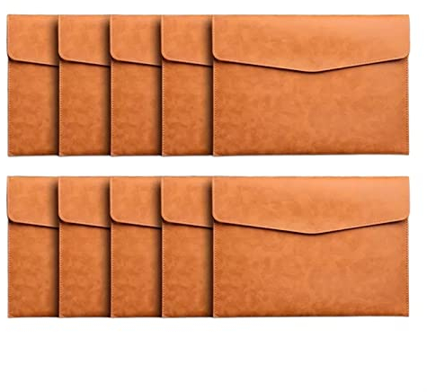 Klemmbrett 10 Stück A4-Papier-Aktenordner, Leder-Dokumententasche, verdickter Druckknopf, Vertragsrechnungs-Organizer for Schule, Büro, Zuhause Mappe (Color : Bruin)