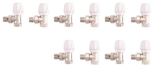 Janasiba Vanne Thermostatique de Radiateur 10 Pièces, 15 mm x 1/2 Pouces, Angle Droite, TRV, Blanc, Cuivre, Chrome, Protection Contre le Gel, Économise de l'Énergie