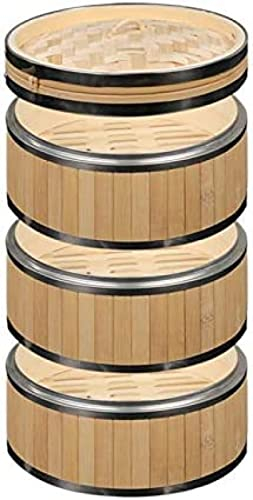 Vaporiera di bambù, Cestello per Vapore Dim Sum, Vaporiera Cinese A 3 Livelli per Riso, Gnocchi, Verdure, Carne E Pesce, Riutilizzabile, Facile da Pulire,21CM