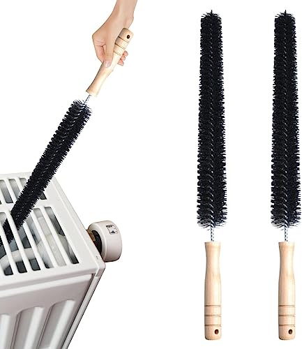 2Pcs Radiator Brush, Dryer Lint Brush Vent Cleaner, 16 inch Long Flexible Refrigerator Coil Soft Bristile Brush with Wooden Handle, Laundry Room and Washer Dryer Organizers